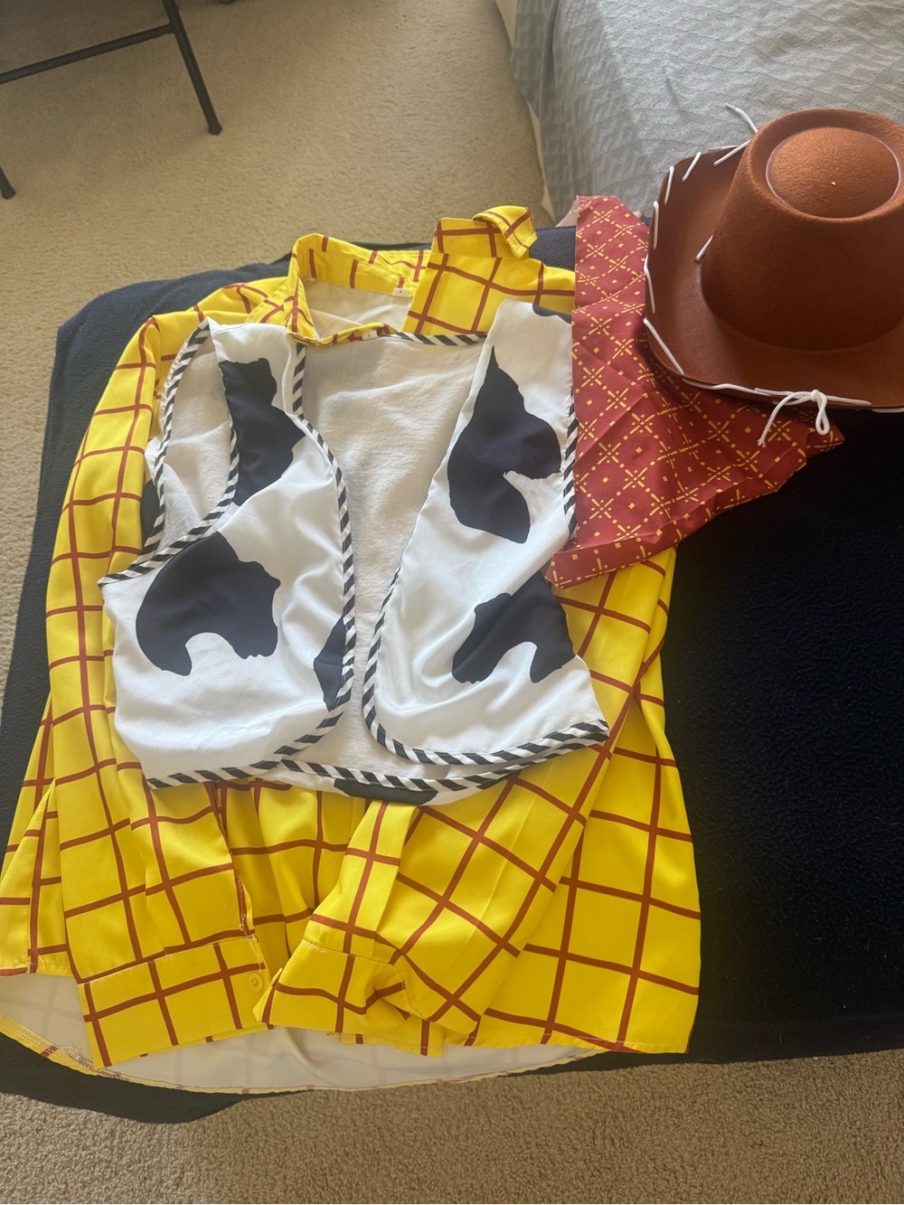 Kids Yellow Cowboy Sheriff Costume with Cow Print Vest and Red Bandana